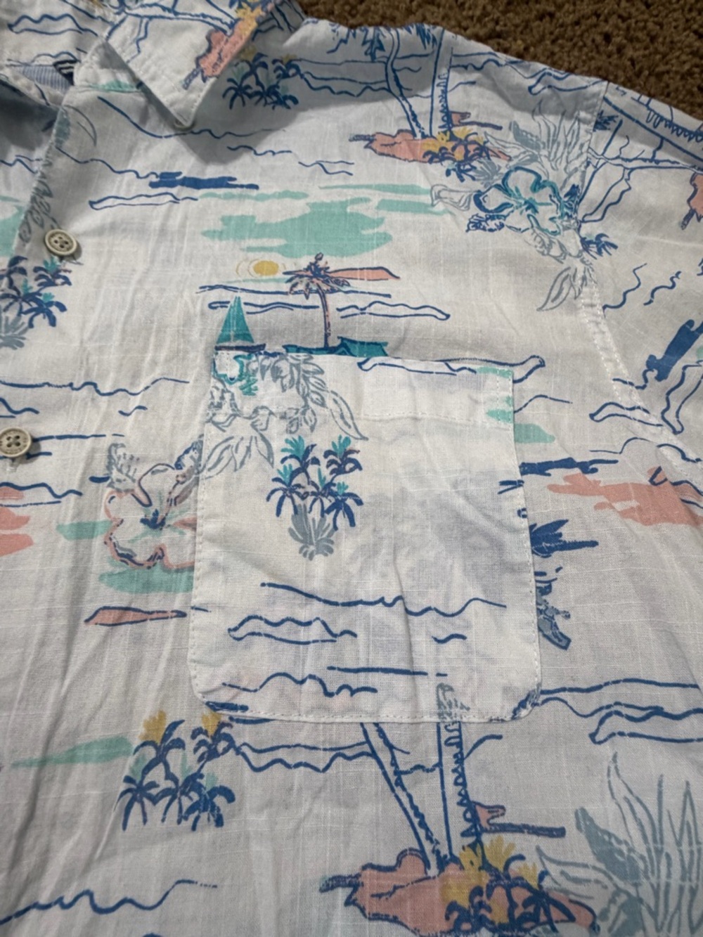 Izod Men's Light Blue Tropical-Print Short-Sleeve Button-Down Shirt Size XL - Picture 4 of 10